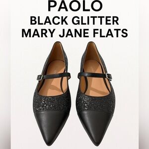 Paolo Black Glitter Mary Jane Flats – Size 9